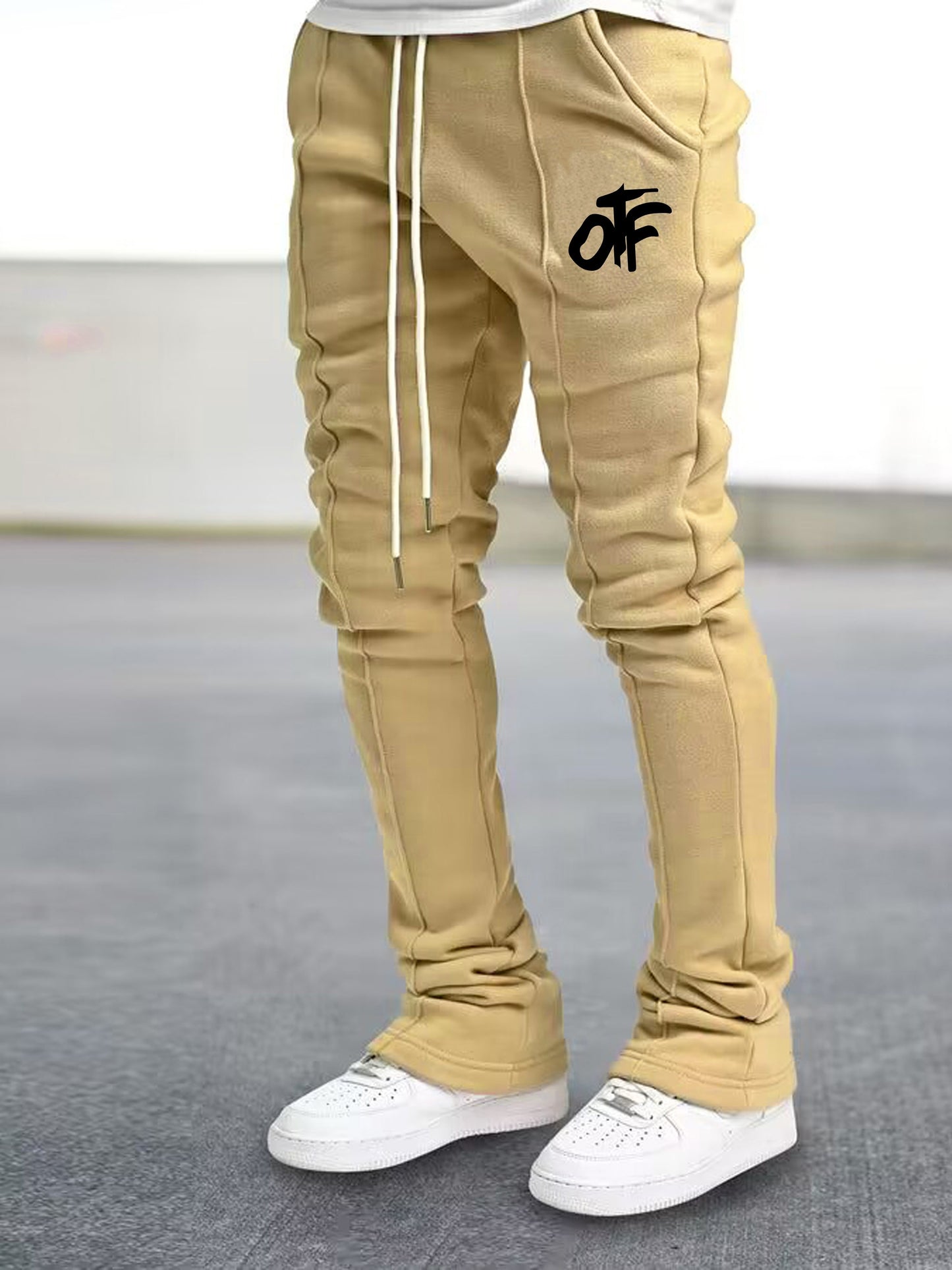 Mens Graphic Flared Sweatpants - Comfort-fit Elastic Waist & Drawstring - Roomy Pockets