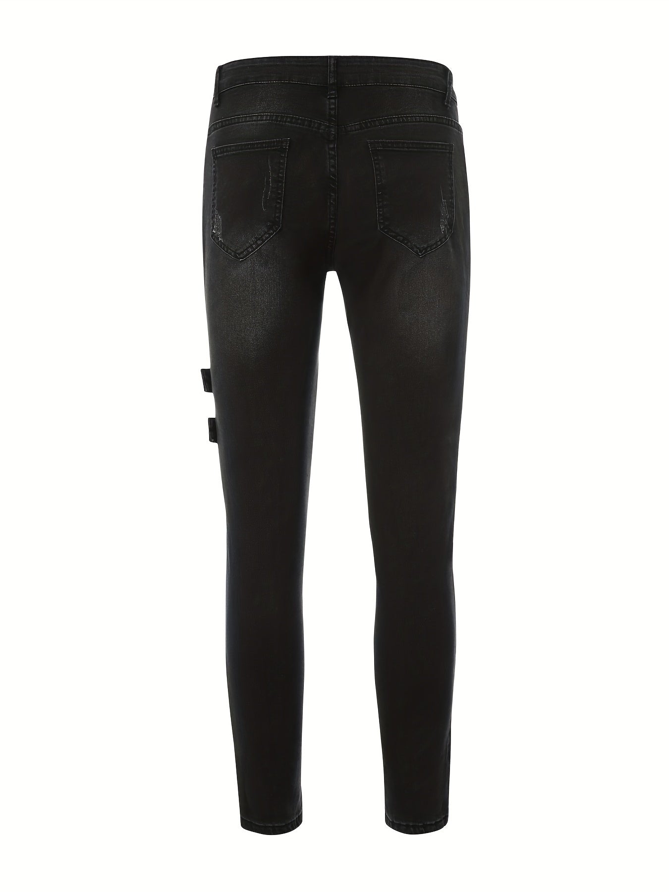 Stretchy Slim Fit Ripped Biker Jeans - Soft, Breathable, Distressed Denim Pants with Elastic Waistband for Men's Casual Street Style Fashion - Perfect for Spring and Fall Seasons