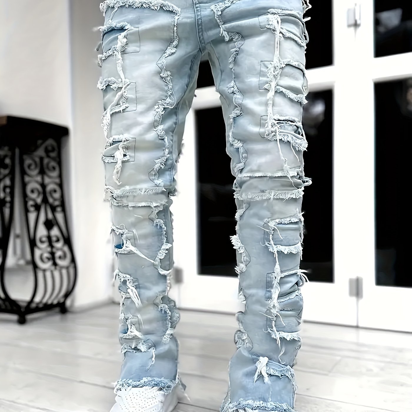 Y2k Style Trim Jeans, Men's Street Style Stretch Denim Pants