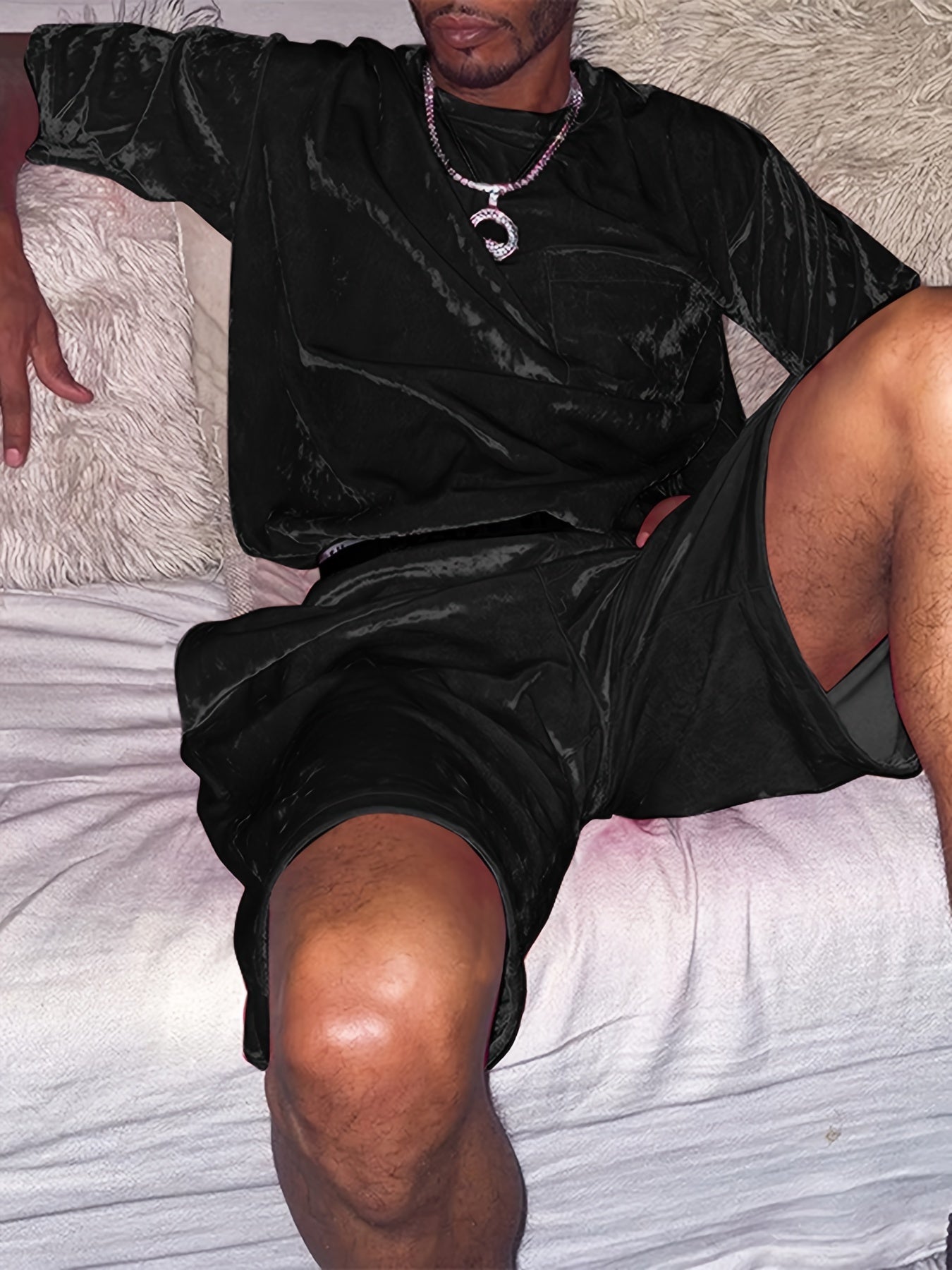 1set Sleepwear Suit Mens Short Sleeve T Shirts Shorts Nightwea