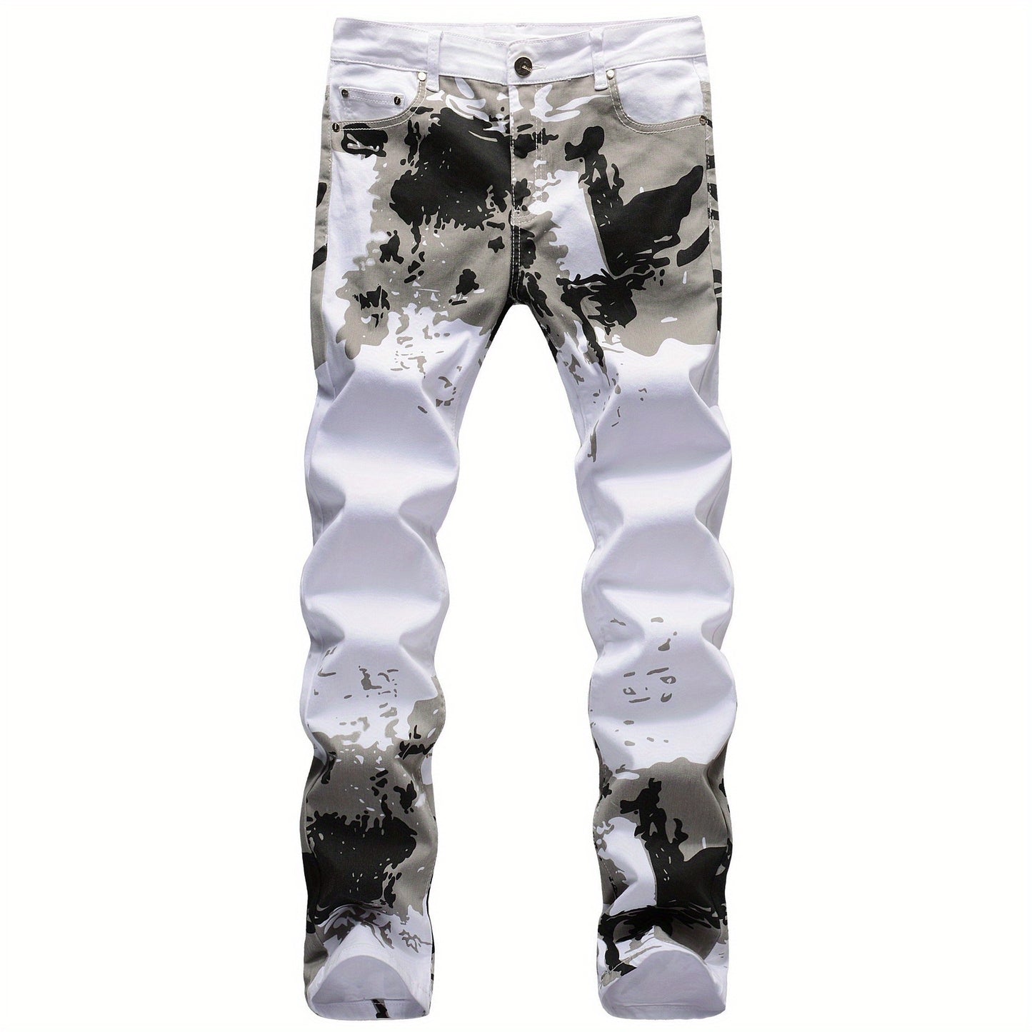 Camouflage Jeans, Casual Mid Stretch Breathable Straight Leg Slim Fit