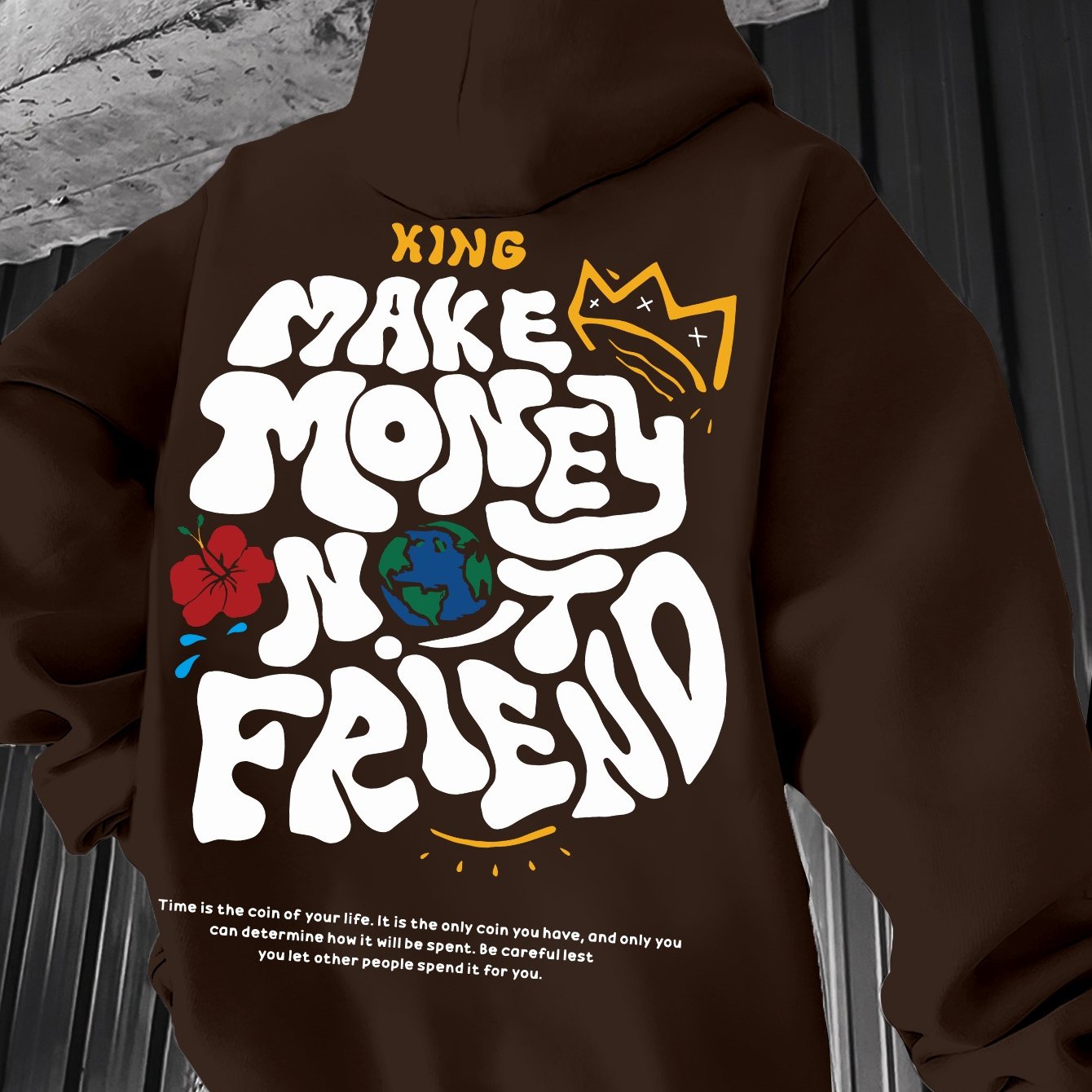 Men's Hoodie, Regular Fit, Polyester, Stretchy, "Make Money Not Friend" Graphic