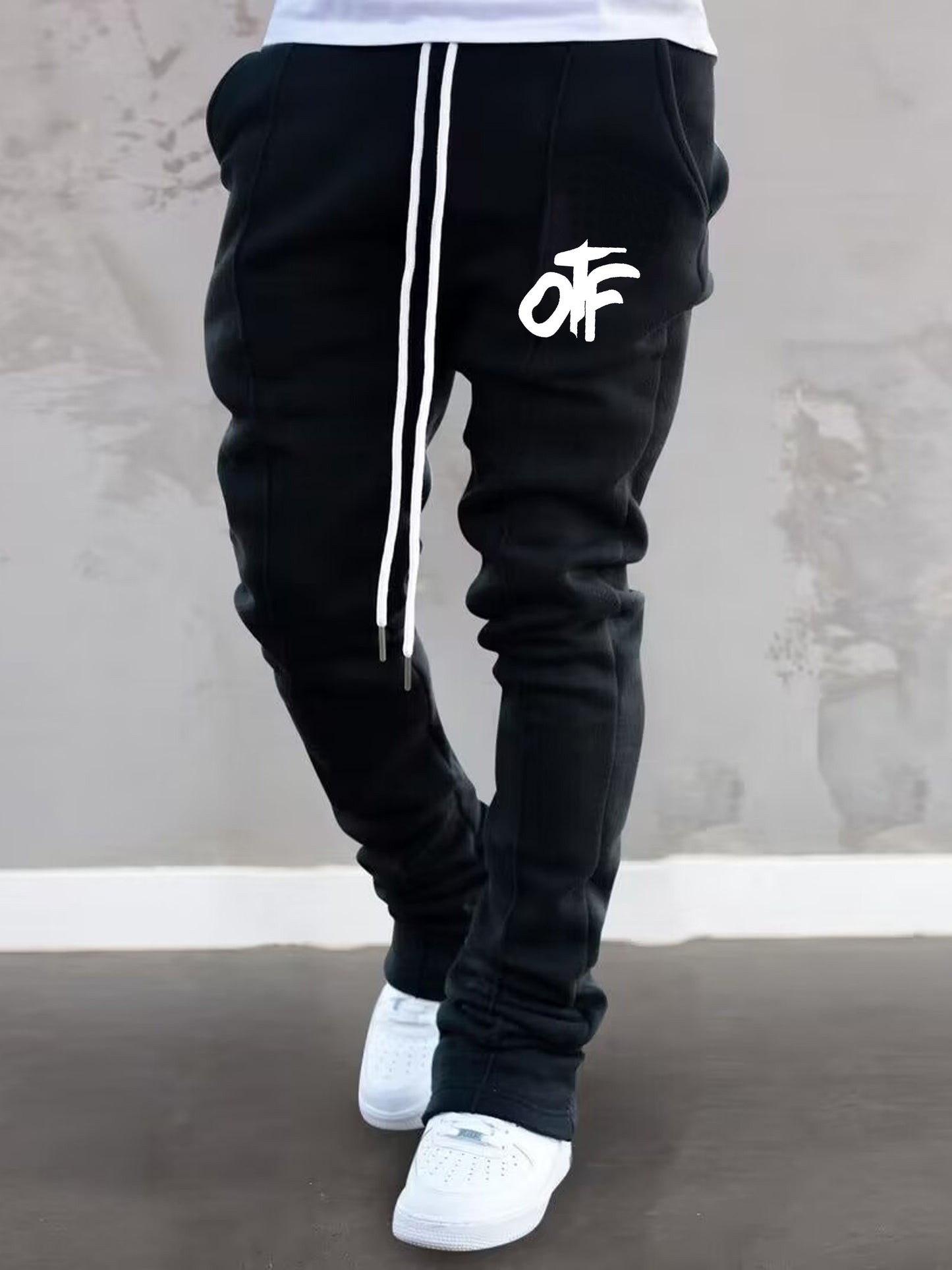 Mens Graphic Flared Sweatpants - Comfort-fit Elastic Waist & Drawstring - Roomy Pockets