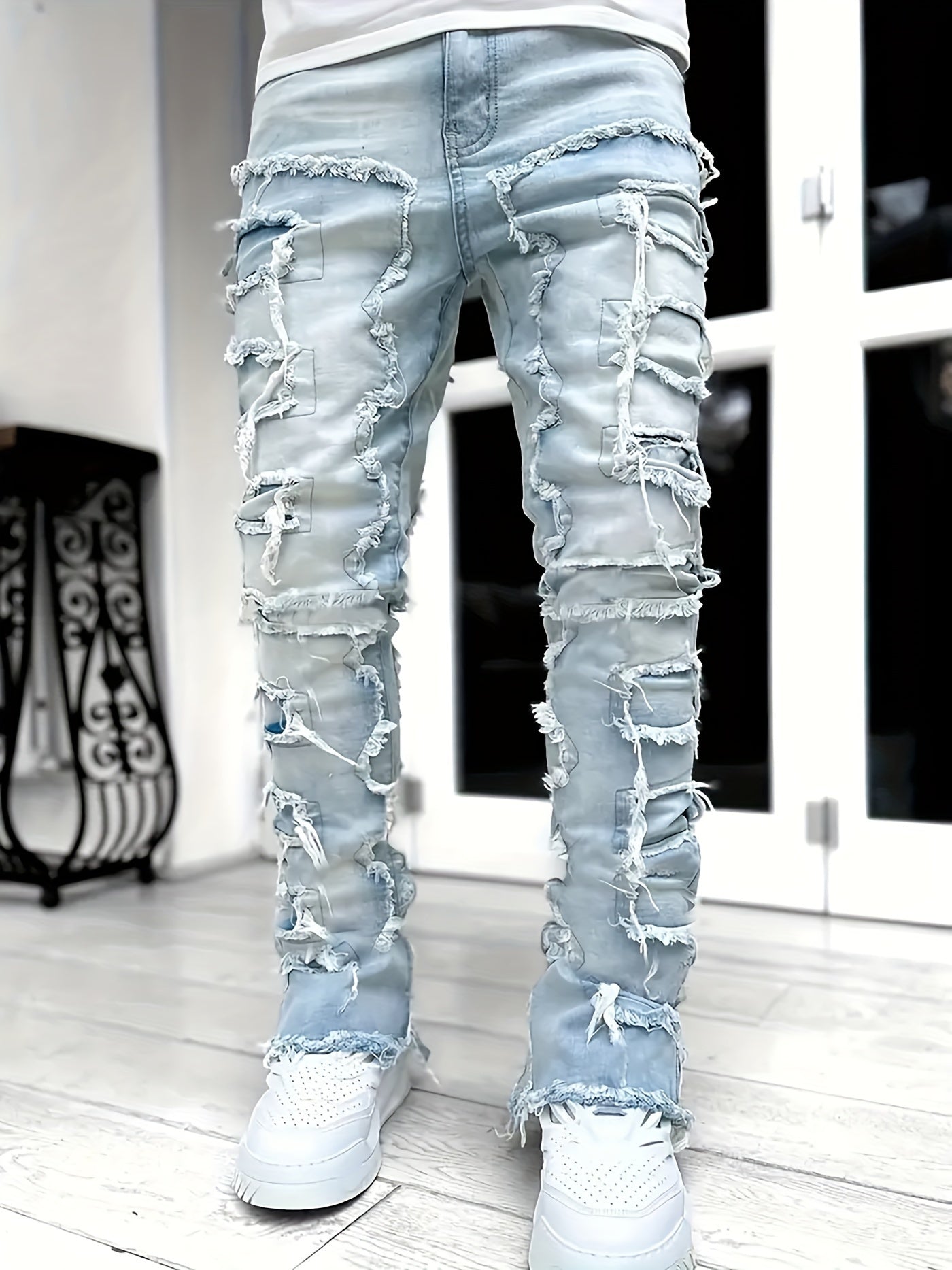 Y2k Style Trim Jeans, Men's Street Style Stretch Denim Pants