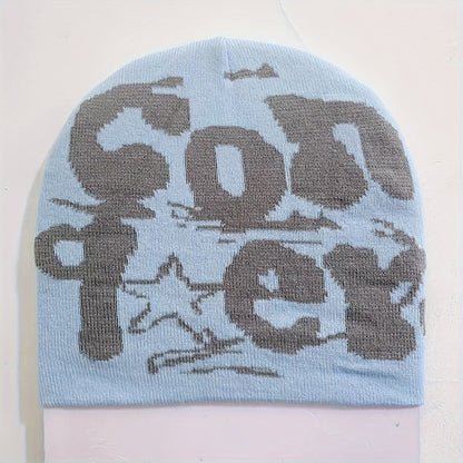 Y2K Beanie Cap, Warm graphic vintage Beanie