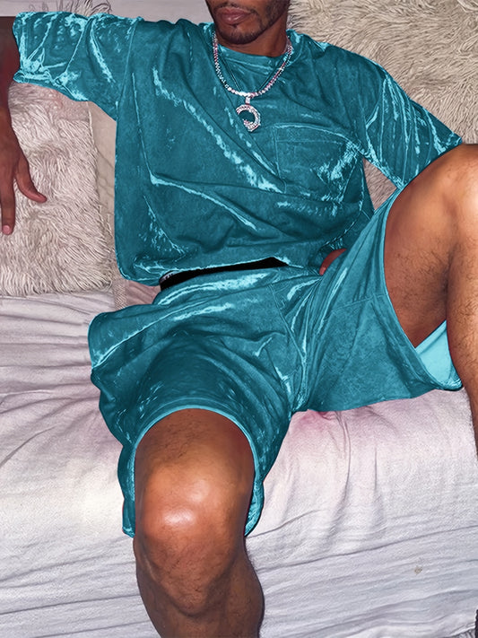 1set Sleepwear Suit Mens Short Sleeve T Shirts Shorts Nightwea