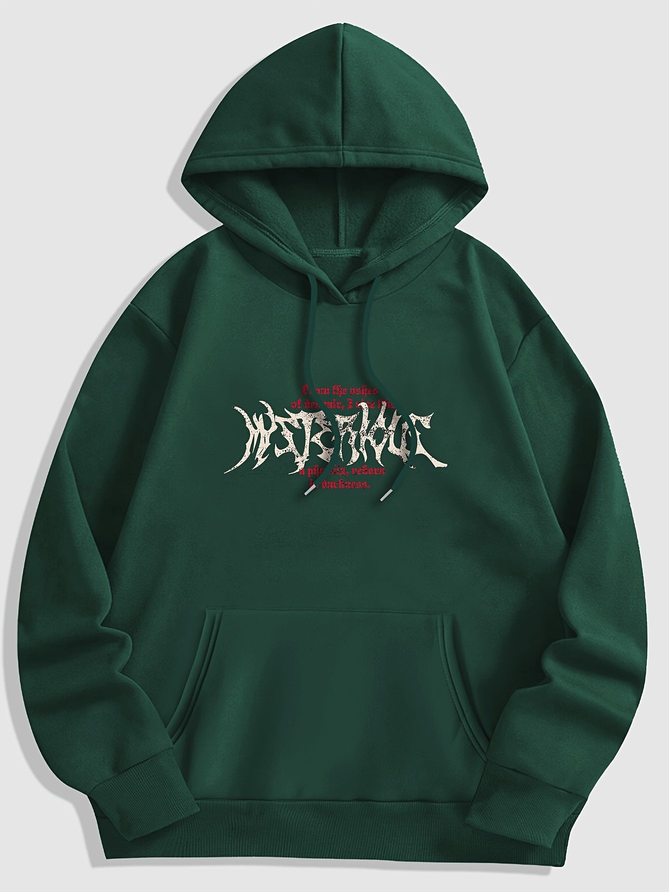 Gothic Letter And Pattern Graphic , Men's Cozy Drawstring Long Sleeve Thick Sweatshirt Hoodies