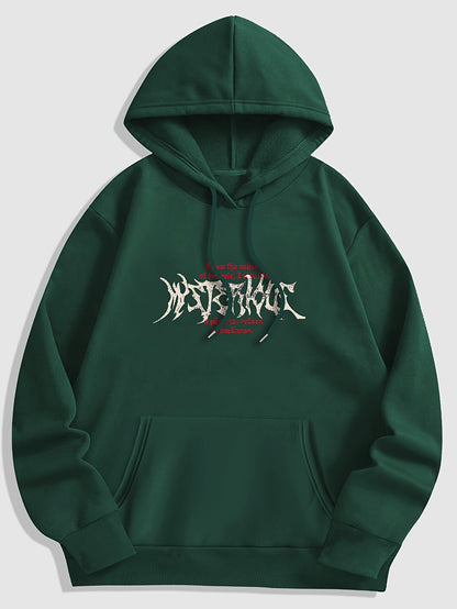 Gothic Letter And Pattern Graphic , Men's Cozy Drawstring Long Sleeve Thick Sweatshirt Hoodies