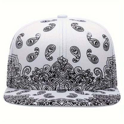 Vibrant  Paisley Print Snapback Hat Classic Solid ColorAdjustable Strap and Lightweight Design
