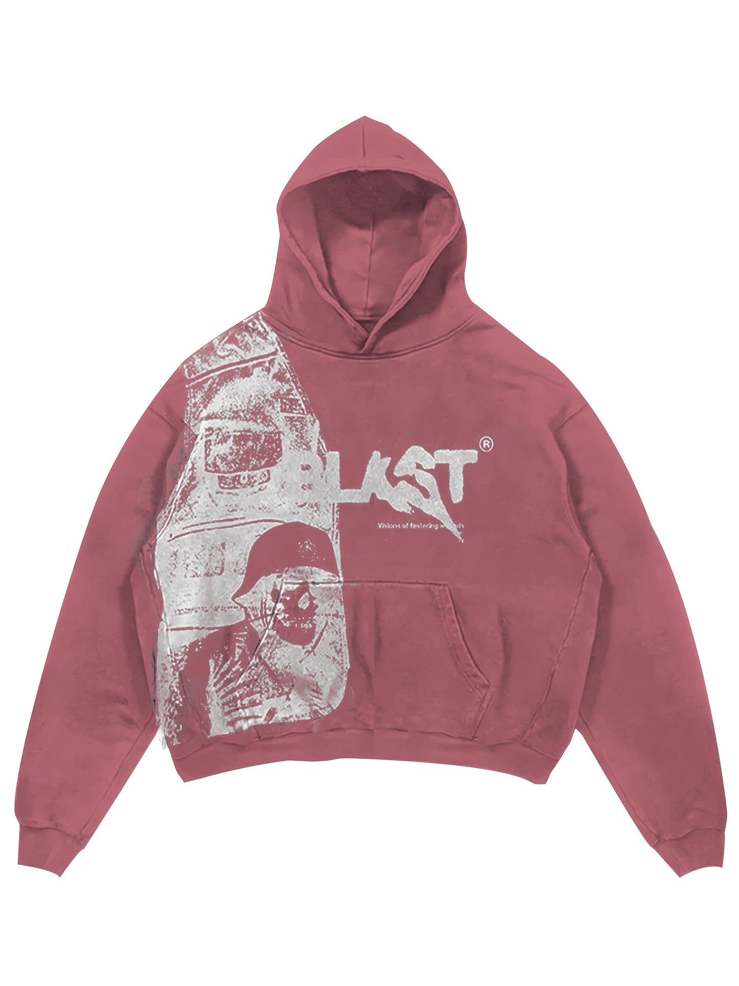 Y2K Style Hooded Pullover Sweatshirt with Kangaroo Pocket, Long Sleeve Polyester