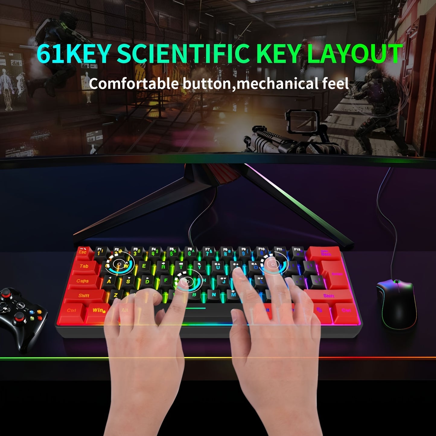 Wired Gaming Keyboard, Small RGB Backlit  Gaming Keyboard, Ultra-Compact Mini Keyboard