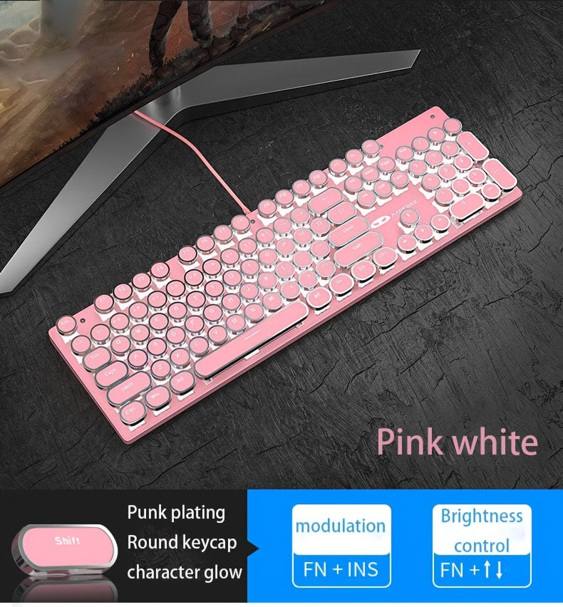 Mechanical Gaming Keyboard with Blue Switches - Round LED Backlit Keycaps, Wired USB Connectivity for Enhanced Gaming