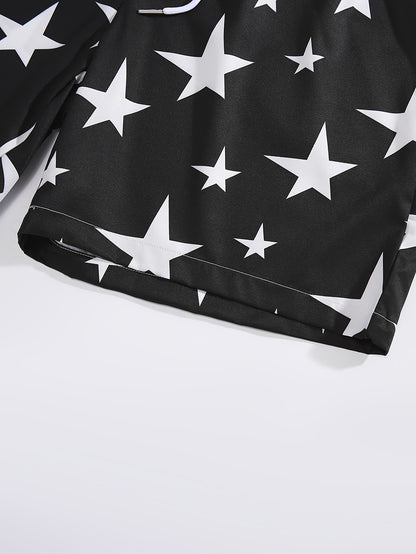 Men's Crew Neck Graphic T-shirt And Shorts Set With Stylish Star Print