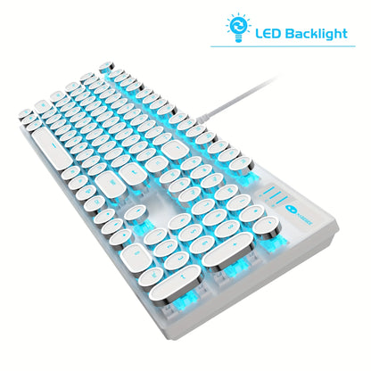 Mechanical Gaming Keyboard with Blue Switches - Round LED Backlit Keycaps, Wired USB Connectivity for Enhanced Gaming