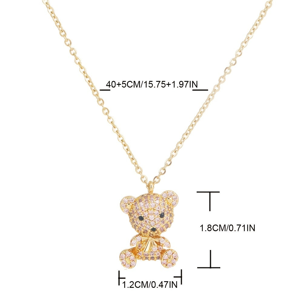 Vibrant Full Rhinestone Bear Pendant Necklace - Y2K Inspired Jewelry