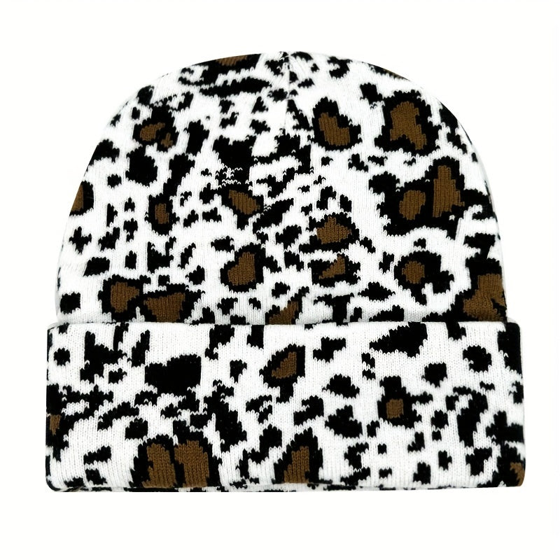 1pc Winter Cow Print  Beanie , Thicken Warm Skullies