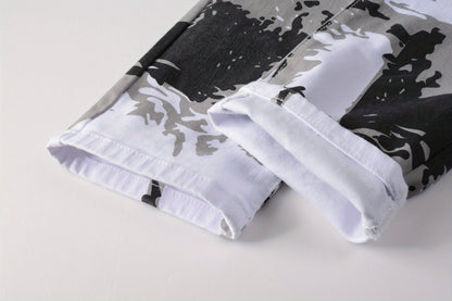 Camouflage Jeans, Casual Mid Stretch Breathable Straight Leg Slim Fit