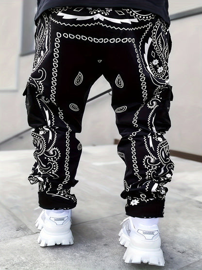 Mens Stylish Paisley Cargo Joggers - Comfortable Graphic Print