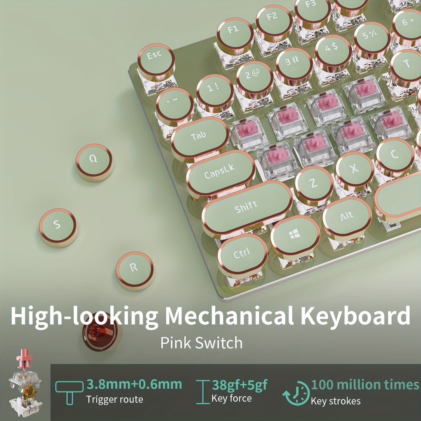 Typewriter Mechanical Gaming Keyboard, All-Metal Panel 104Keys Wired Retro Round Keycaps with LED Backlit USB Wired