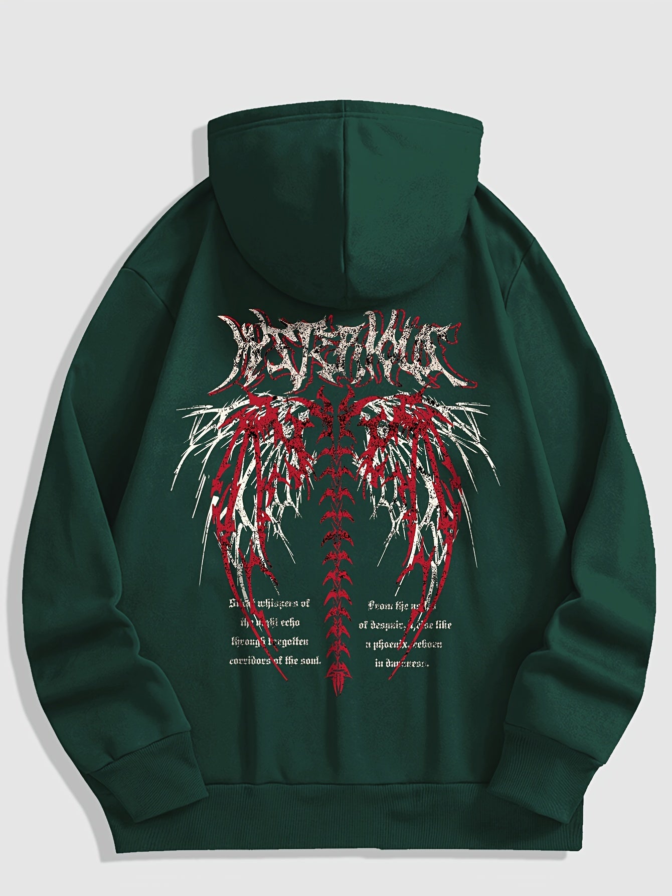 Gothic Letter And Pattern Graphic , Men's Cozy Drawstring Long Sleeve Thick Sweatshirt Hoodies