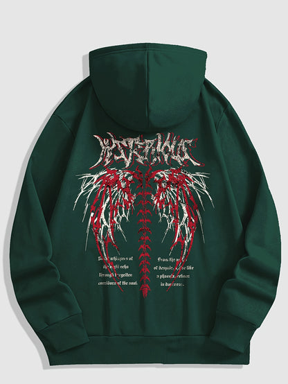Gothic Letter And Pattern Graphic , Men's Cozy Drawstring Long Sleeve Thick Sweatshirt Hoodies