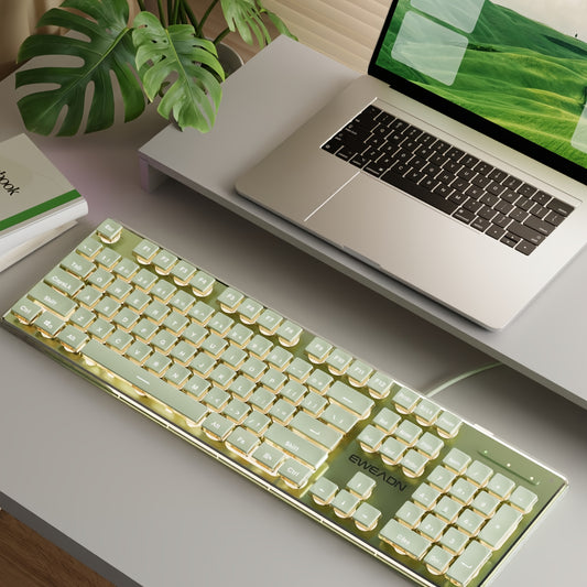 Wired Keyboard | Full Size 104 Quiet Keys, Comfortable Typing with Pudding-Style Keycaps, Durable All-Metal Panel, Soft LED Backlight