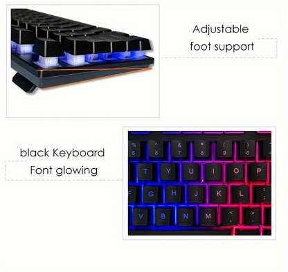 Rainbow Backlit Wired Gaming Keyboard and Mouse Set, 19-Key Rollover, Adjustable Brightness, 2 Lighting Modes, Ergonomic Design, Hotkeys, Media Keys, USB Powered, No Battery