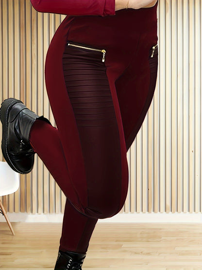 Plus Size High-Waist Leggings with Chic Zip Detail - Stretchy Skinny Fit