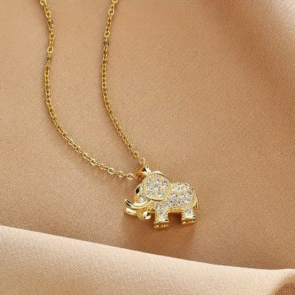 18K Gold Plated Elephant Necklace Elegant Sparkling Zirconia Animal Pendant Necklace