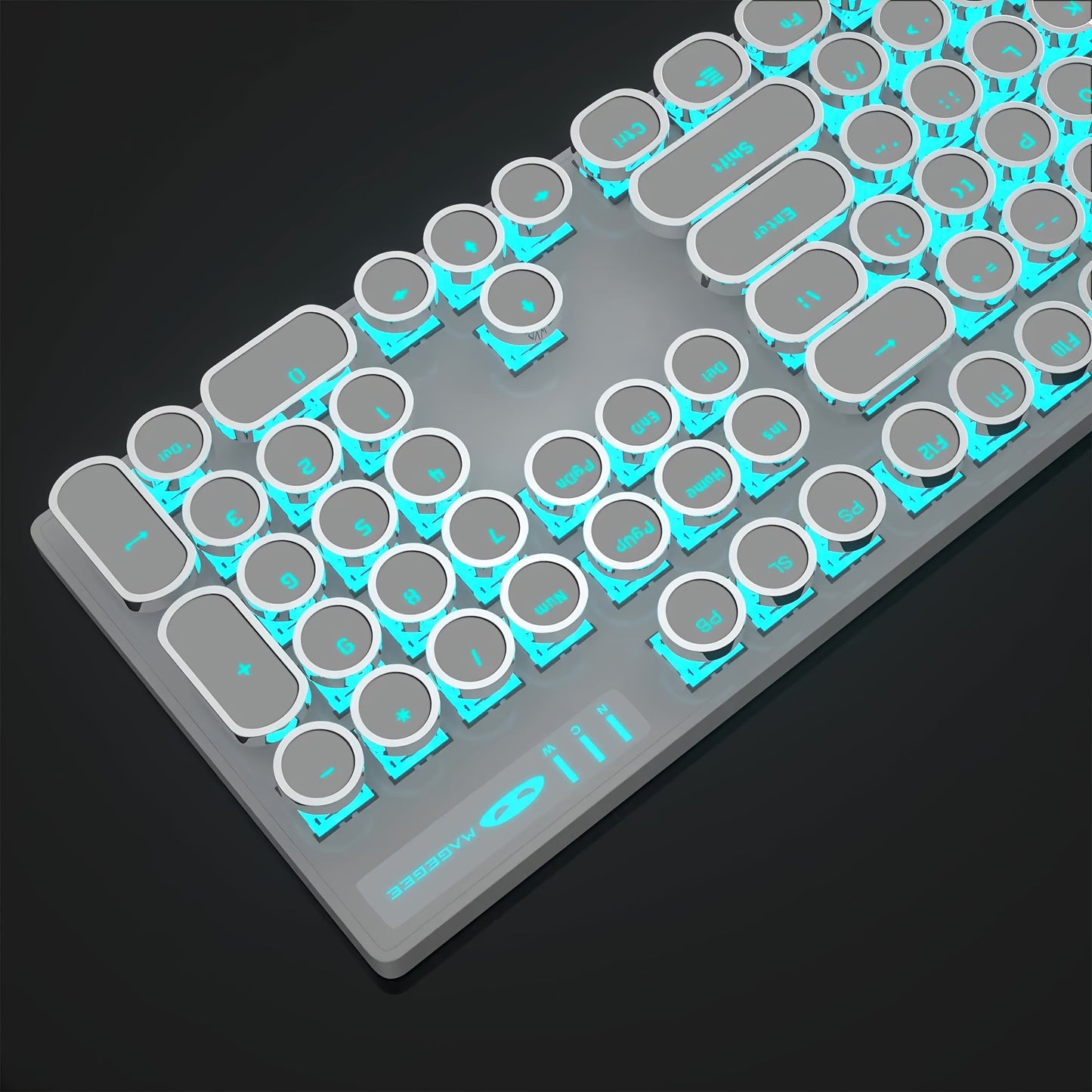 Mechanical Gaming Keyboard with Blue Switches - Round LED Backlit Keycaps, Wired USB Connectivity for Enhanced Gaming