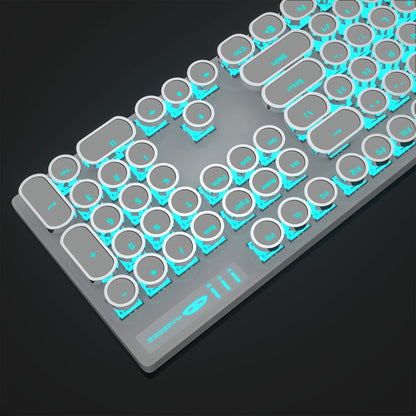 Mechanical Gaming Keyboard with Blue Switches - Round LED Backlit Keycaps, Wired USB Connectivity for Enhanced Gaming