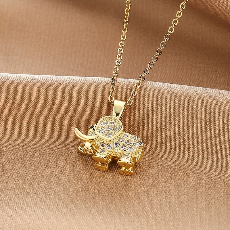 18K Gold Plated Elephant Necklace Elegant Sparkling Zirconia Animal Pendant Necklace