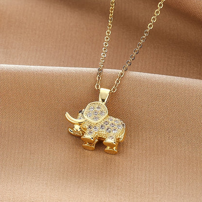 18K Gold Plated Elephant Necklace Elegant Sparkling Zirconia Animal Pendant Necklace