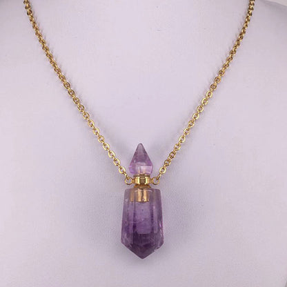 Natural Gems Stone Faceted Prism Perfume Bottle Pendants With Stainless Steel Chain Necklace
