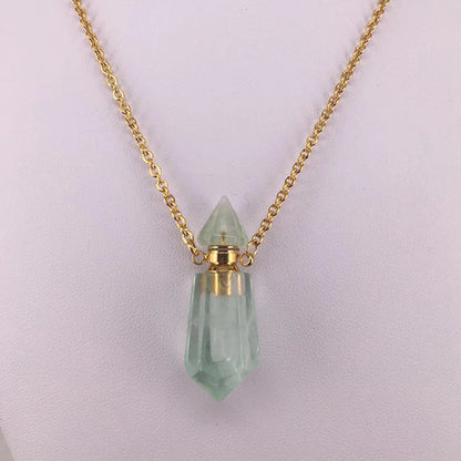 Natural Gems Stone Faceted Prism Perfume Bottle Pendants With Stainless Steel Chain Necklace