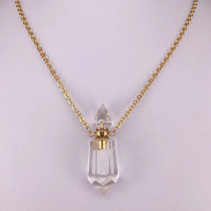 Natural Gems Stone Faceted Prism Perfume Bottle Pendants With Stainless Steel Chain Necklace