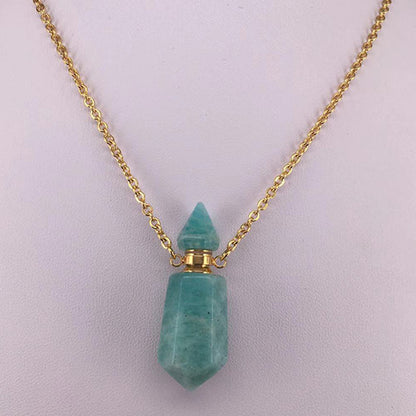 Natural Gems Stone Faceted Prism Perfume Bottle Pendants With Stainless Steel Chain Necklace