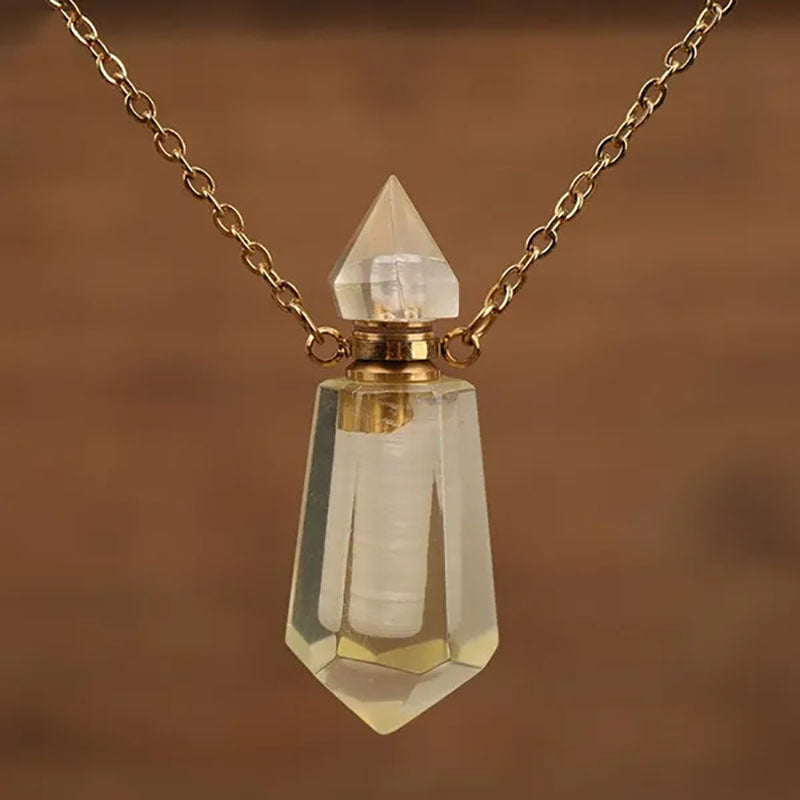 Natural Gems Stone Faceted Prism Perfume Bottle Pendants With Stainless Steel Chain Necklace