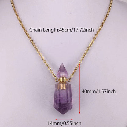 Natural Gems Stone Faceted Prism Perfume Bottle Pendants With Stainless Steel Chain Necklace