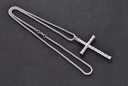 1pc Men's Religious Cross Pendant Choker Necklace - Stainless Steel Chain - Golden/Silvery Color