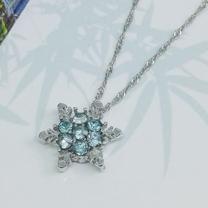 1pc Exquisite Blue Crystal Snowflake Flower Pendant Necklace - Unique Elegant Jewelry