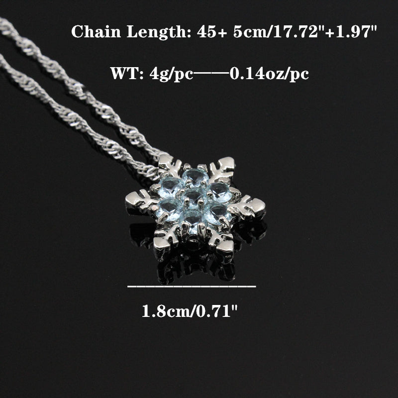 1pc Exquisite Blue Crystal Snowflake Flower Pendant Necklace - Unique Elegant Jewelry