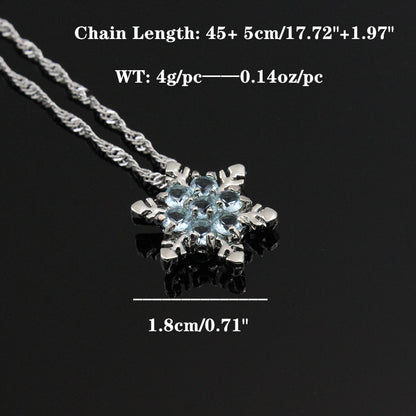 1pc Exquisite Blue Crystal Snowflake Flower Pendant Necklace - Unique Elegant Jewelry