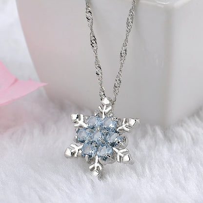1pc Exquisite Blue Crystal Snowflake Flower Pendant Necklace - Unique Elegant Jewelry