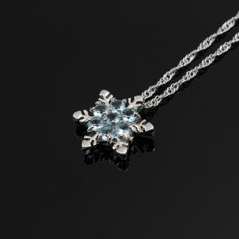 1pc Exquisite Blue Crystal Snowflake Flower Pendant Necklace - Unique Elegant Jewelry