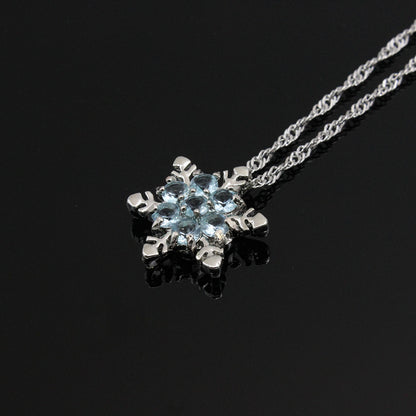 1pc Exquisite Blue Crystal Snowflake Flower Pendant Necklace - Unique Elegant Jewelry