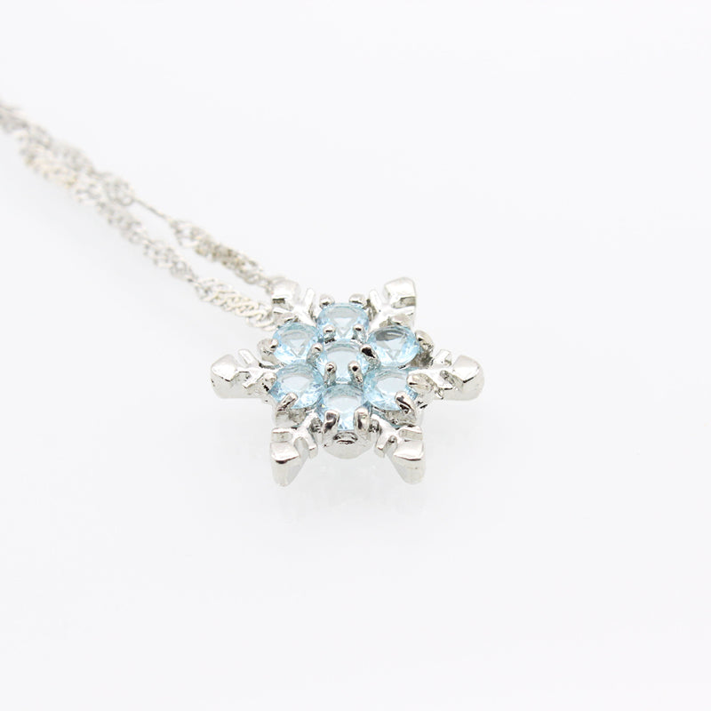 1pc Exquisite Blue Crystal Snowflake Flower Pendant Necklace - Unique Elegant Jewelry