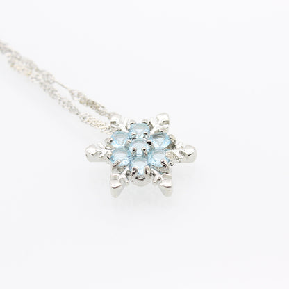 1pc Exquisite Blue Crystal Snowflake Flower Pendant Necklace - Unique Elegant Jewelry