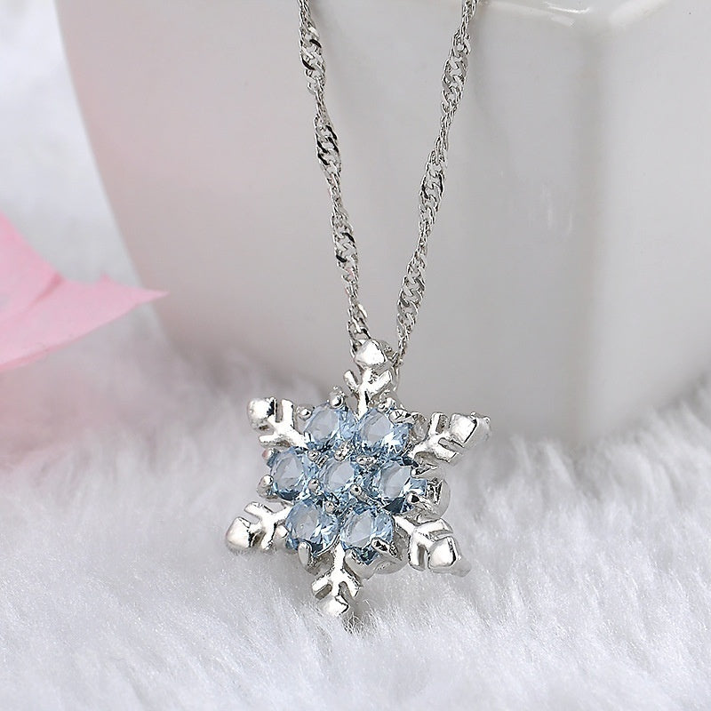 1pc Exquisite Blue Crystal Snowflake Flower Pendant Necklace - Unique Elegant Jewelry