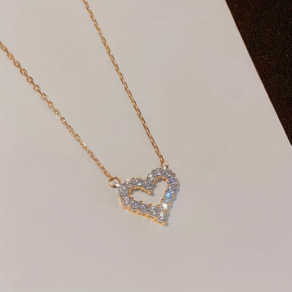 1pc Sparkling Faux Diamond Heart Pendant Necklace For Men And Women -